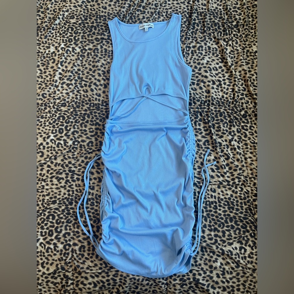 Almost Famous Blue Ribbed Cut Out Dress